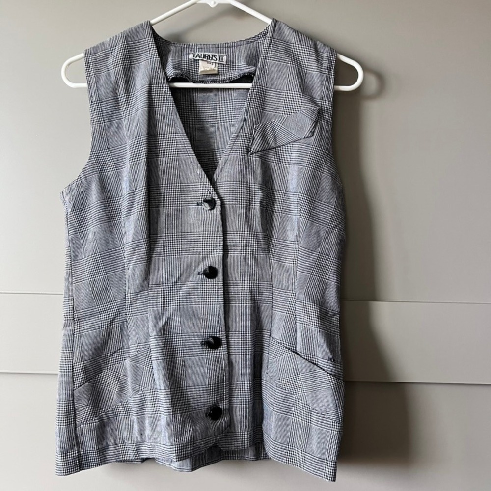 Vintage TAURUS II Womens Vest Size 6 Plaid Button Front Academia‎ Houndstooth